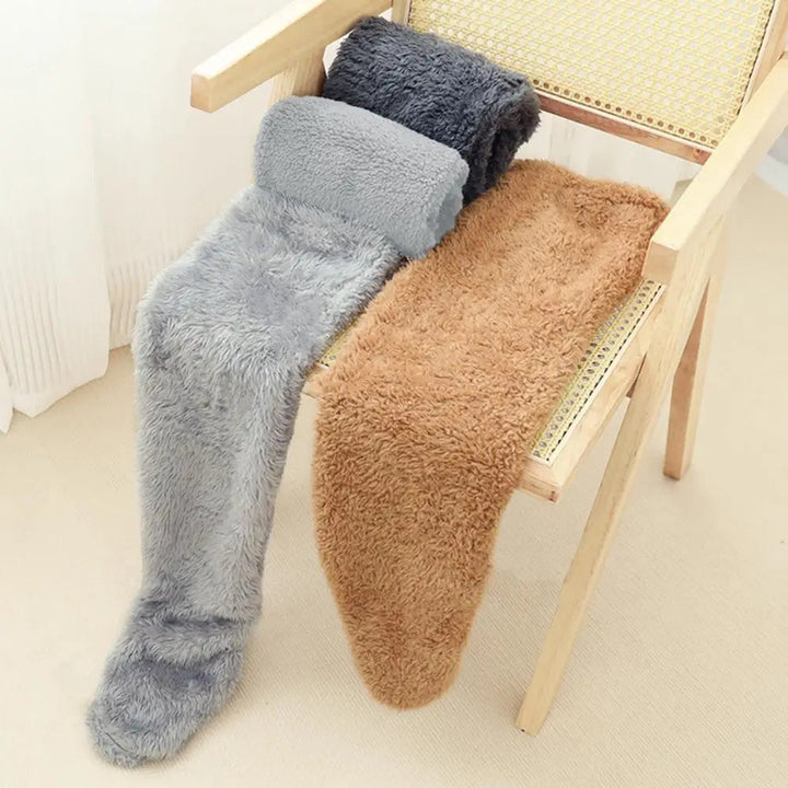 Long Coral Fleece Lounge Socks with Open-Foot Design