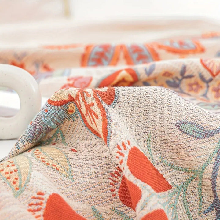 Oversized Reversible Floral Jacquard Blanket in 100% Cotton
