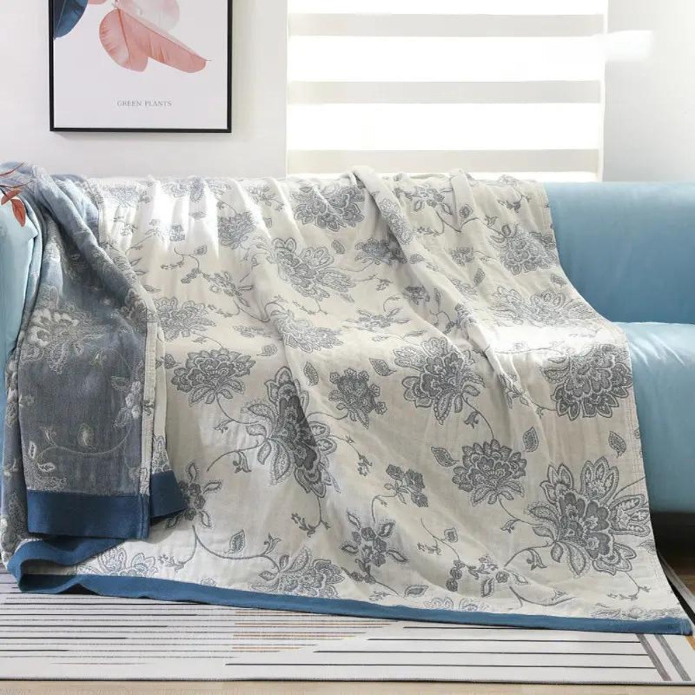 Five-Layer Cotton Gauze Blanket With Woven Floral Jacquard