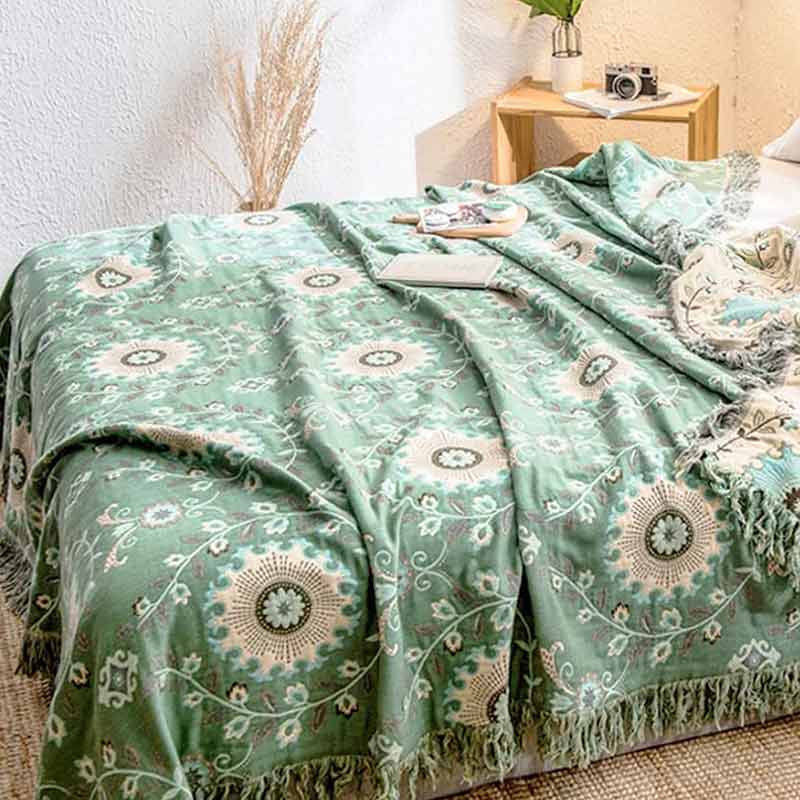 Reversible Cotton Couch Cover Blanket for Sofa and Bed