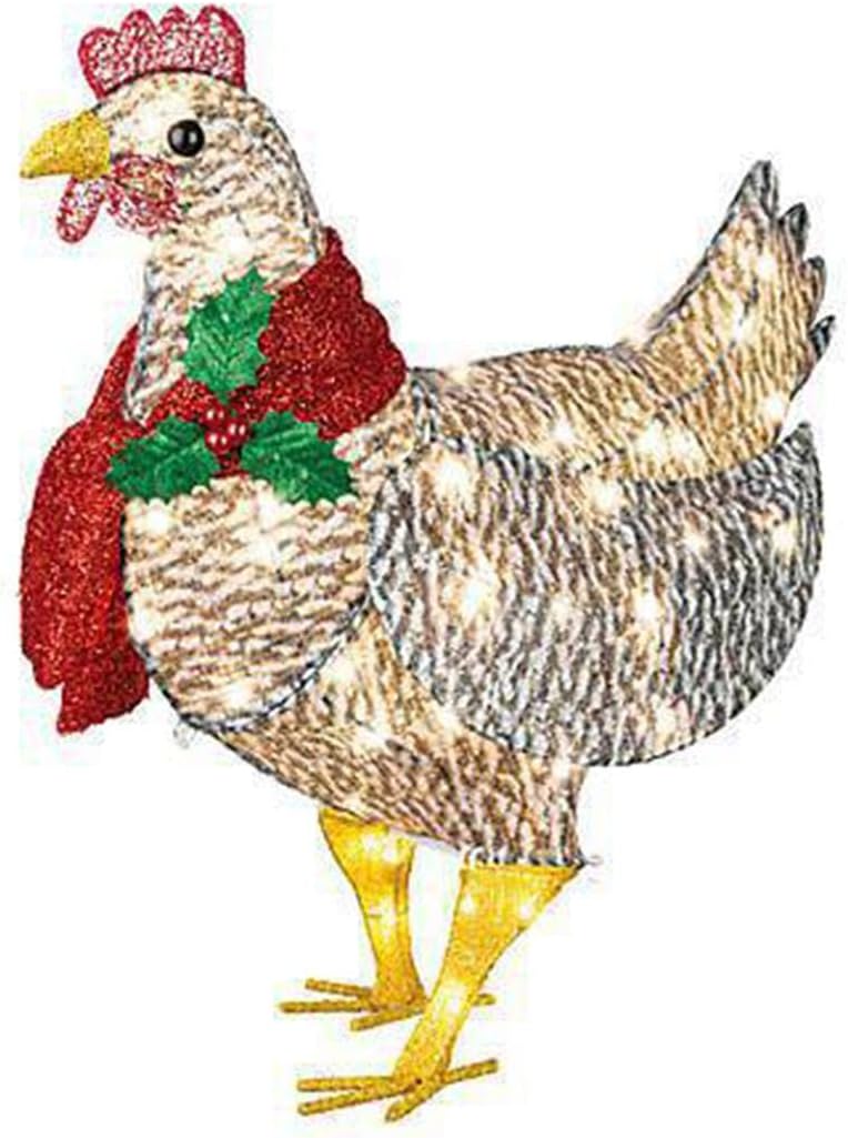 Light-Up LED Chicken with Scarf Holiday Yard Decoration