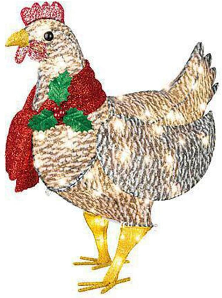 Light-Up LED Chicken with Scarf Holiday Yard Decoration