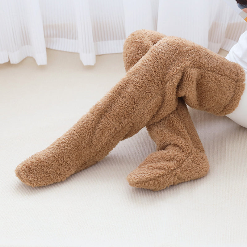 Fluffy Knee-High Leg Warmer Socks with Open-Toe Design