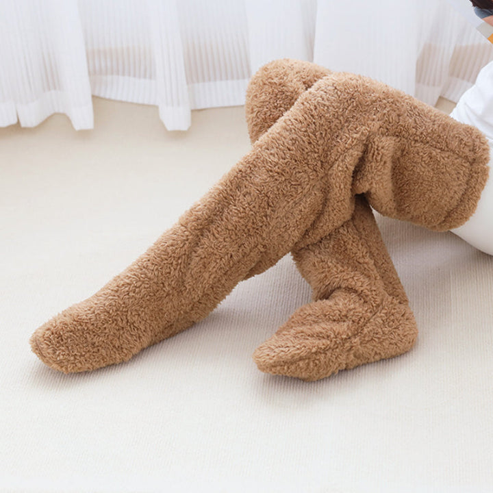 Fluffy Knee-High Leg Warmer Socks with Open-Toe Design