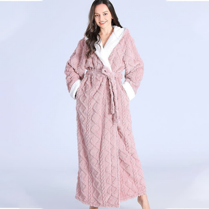 Plushley™ Long Plush Knit Hooded Robe with Two Patch Pockets