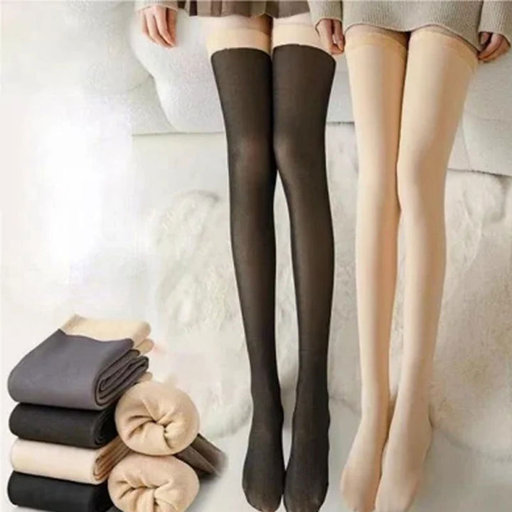 Thick Fleece-Lined Thigh-High Stockings with Stay-Up Fit