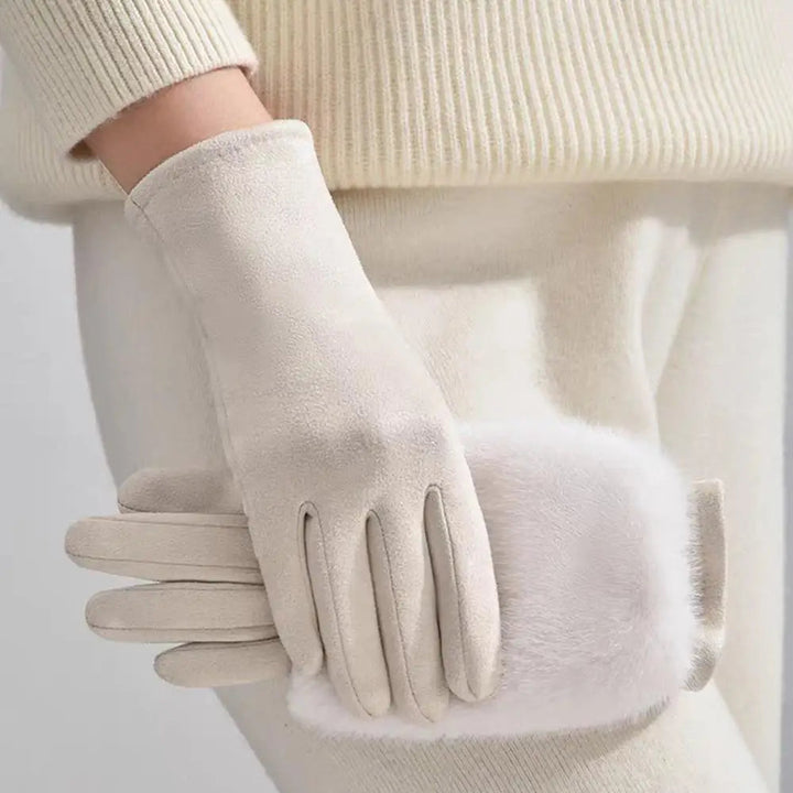 Suede Touchscreen Winter Gloves with Soft Faux Fur Trim