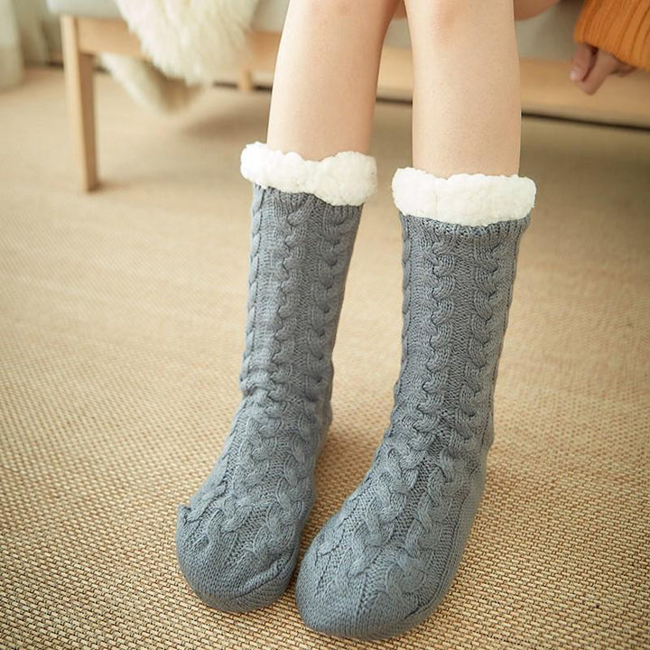 Thick Fleece-Lined Winter Socks with Anti-Slip Sole