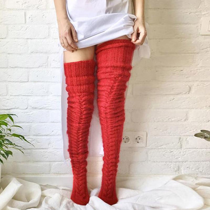 Hand-Knit Winter Knee High Socks in Soft Acrylic Cotton