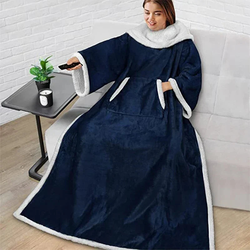 Sherpa Wearable Blanket with Sleeves and a Cozy Foot Pocket