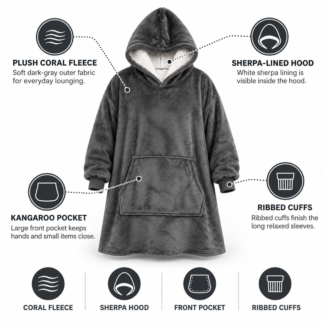 Ultra-Soft Oversized Sherpa Hoodie Blanket with Big Pocket