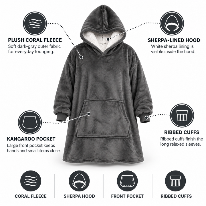 Ultra-Soft Oversized Sherpa Hoodie Blanket with Big Pocket