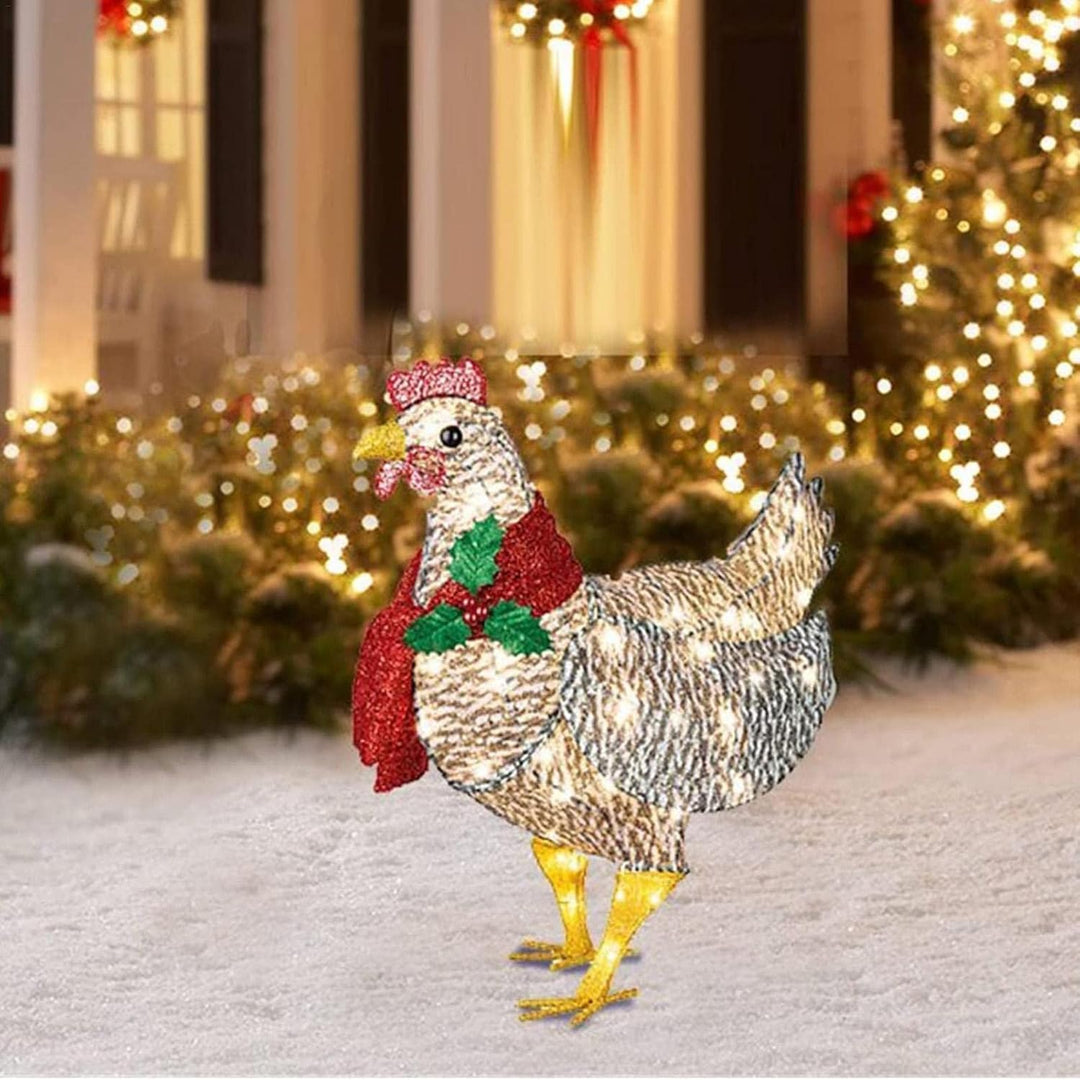 Light-Up LED Chicken with Scarf Holiday Yard Decoration