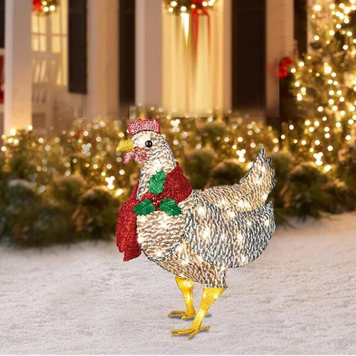 Light-Up LED Chicken with Scarf Holiday Yard Decoration