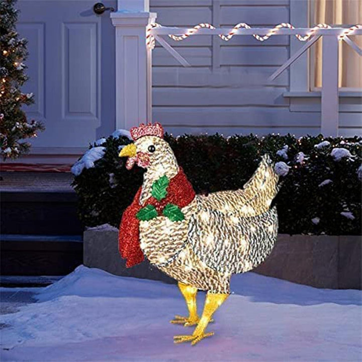 Light-Up LED Chicken with Scarf Holiday Yard Decoration
