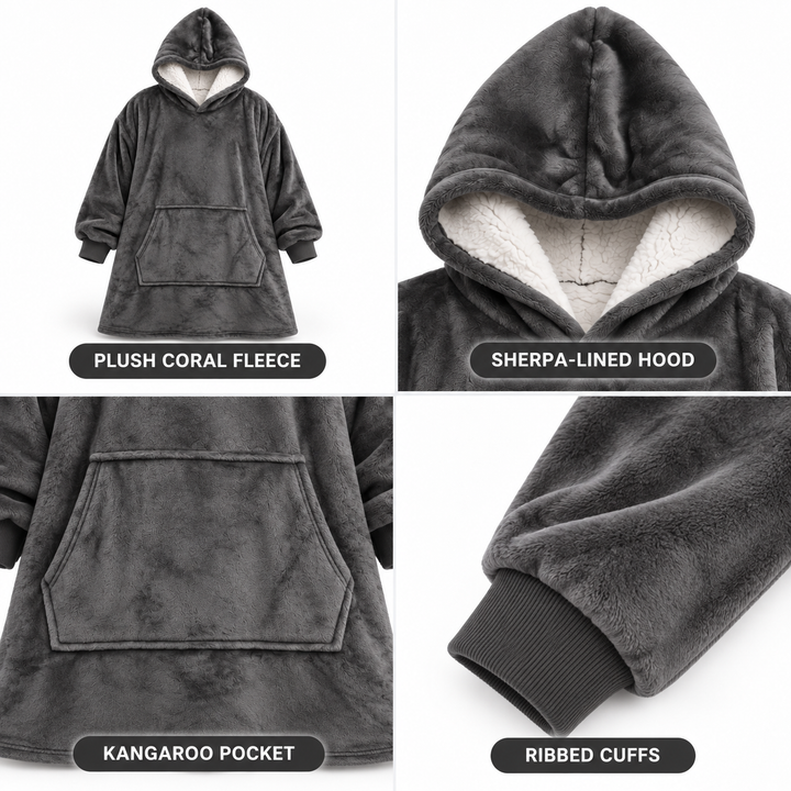 Ultra-Soft Oversized Sherpa Hoodie Blanket with Big Pocket