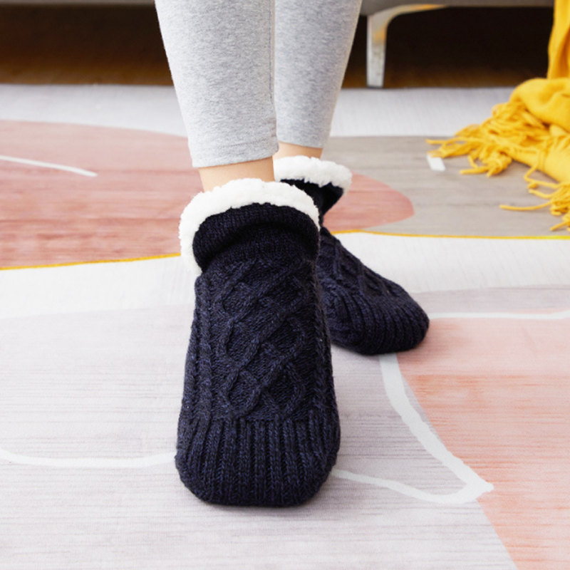 Woven Slipper Socks with Plush Lining and Non-Slip Grips