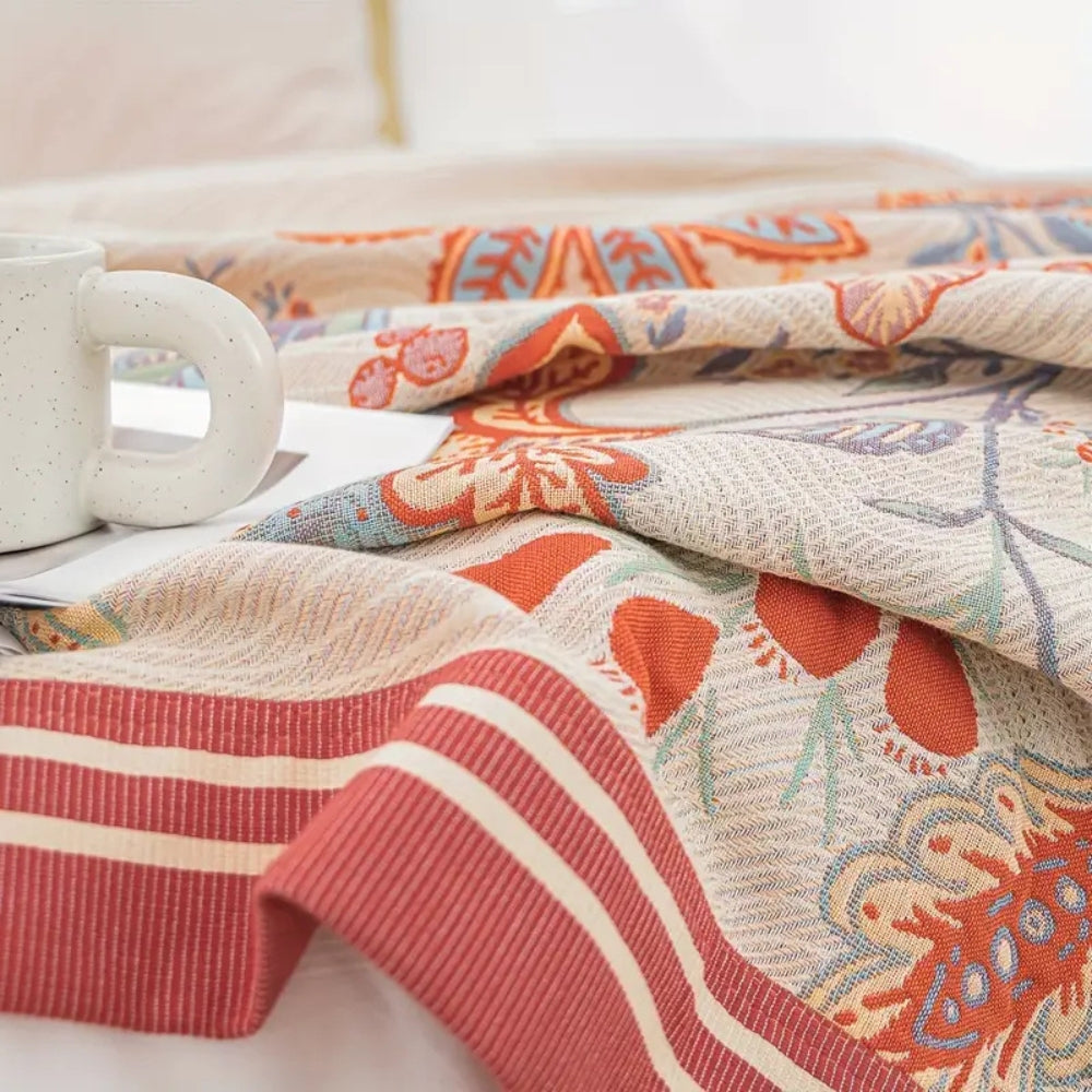 Oversized Reversible Floral Jacquard Blanket in 100% Cotton