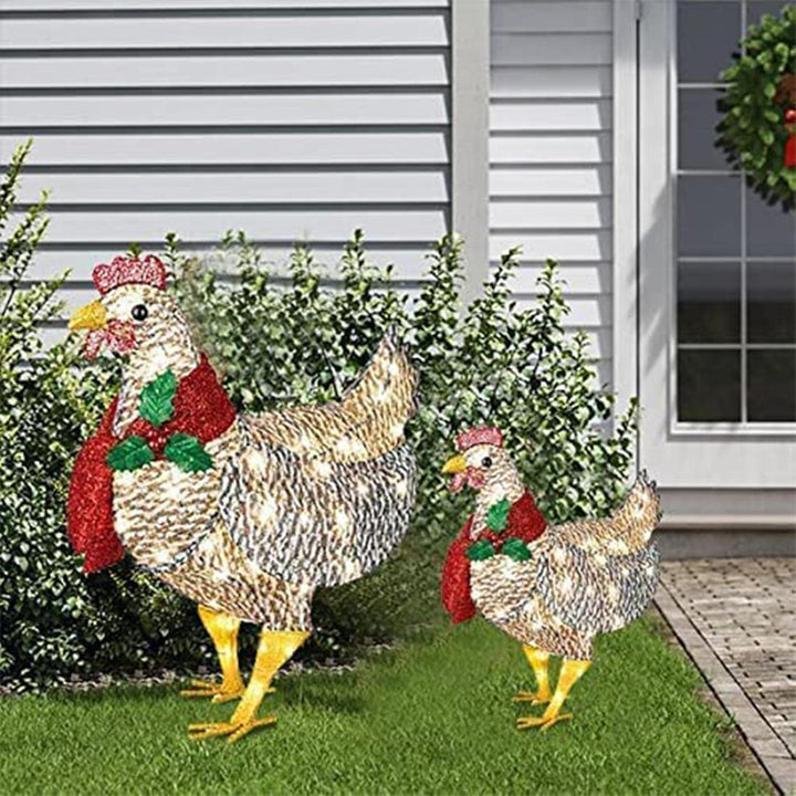 Light-Up LED Chicken with Scarf Holiday Yard Decoration