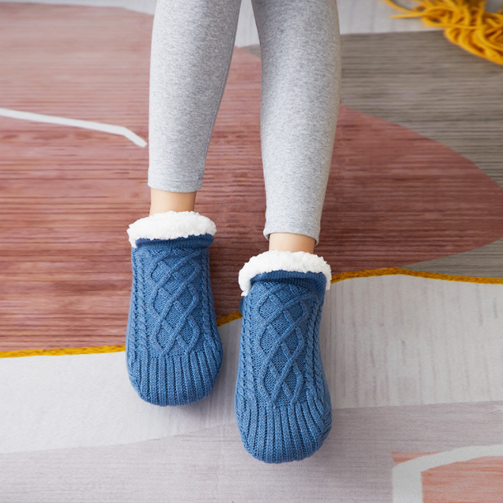 Woven Slipper Socks with Plush Lining and Non-Slip Grips