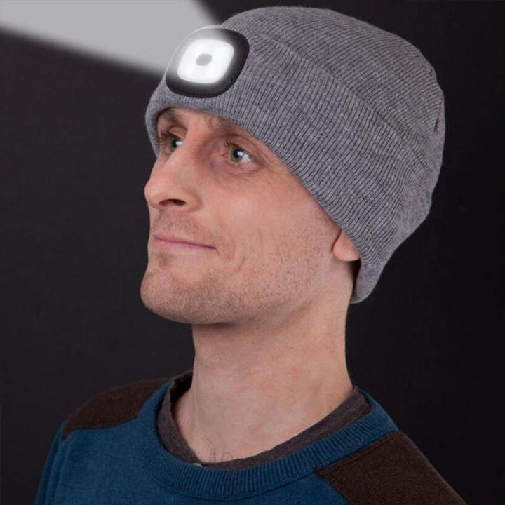 LED Knit Beanie with Built-In Hands-Free Light for Night Walks