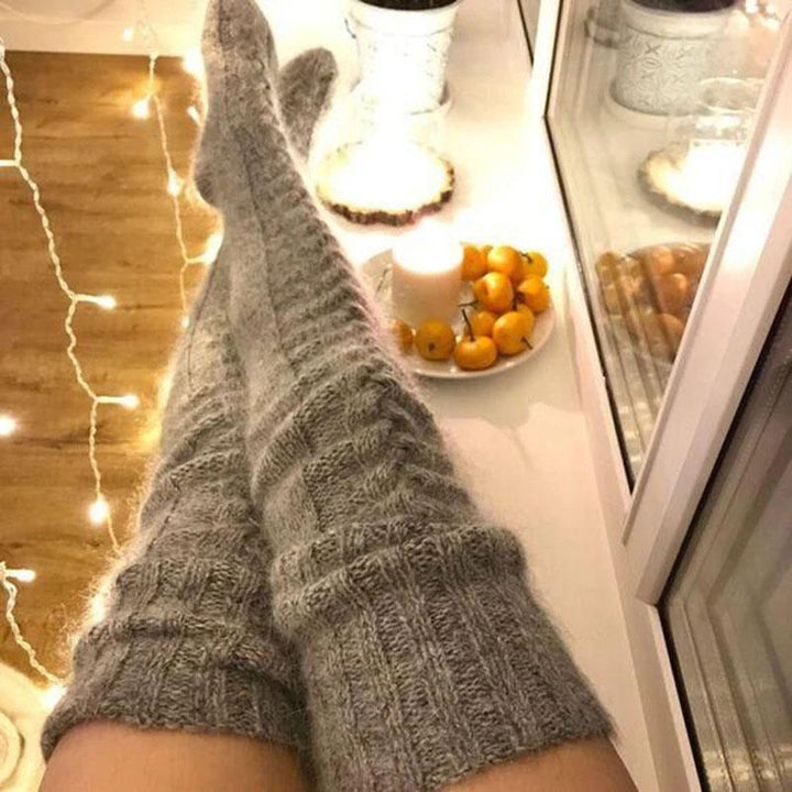 Hand-Knit Winter Knee High Socks in Soft Acrylic Cotton