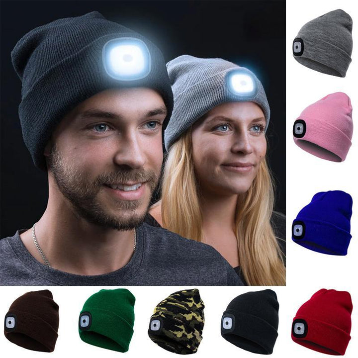 LED Knit Beanie with Built-In Hands-Free Light for Night Walks