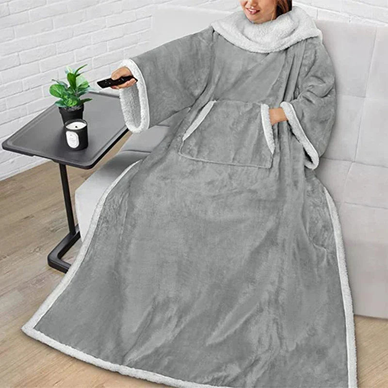 Sherpa Wearable Blanket with Sleeves and a Cozy Foot Pocket