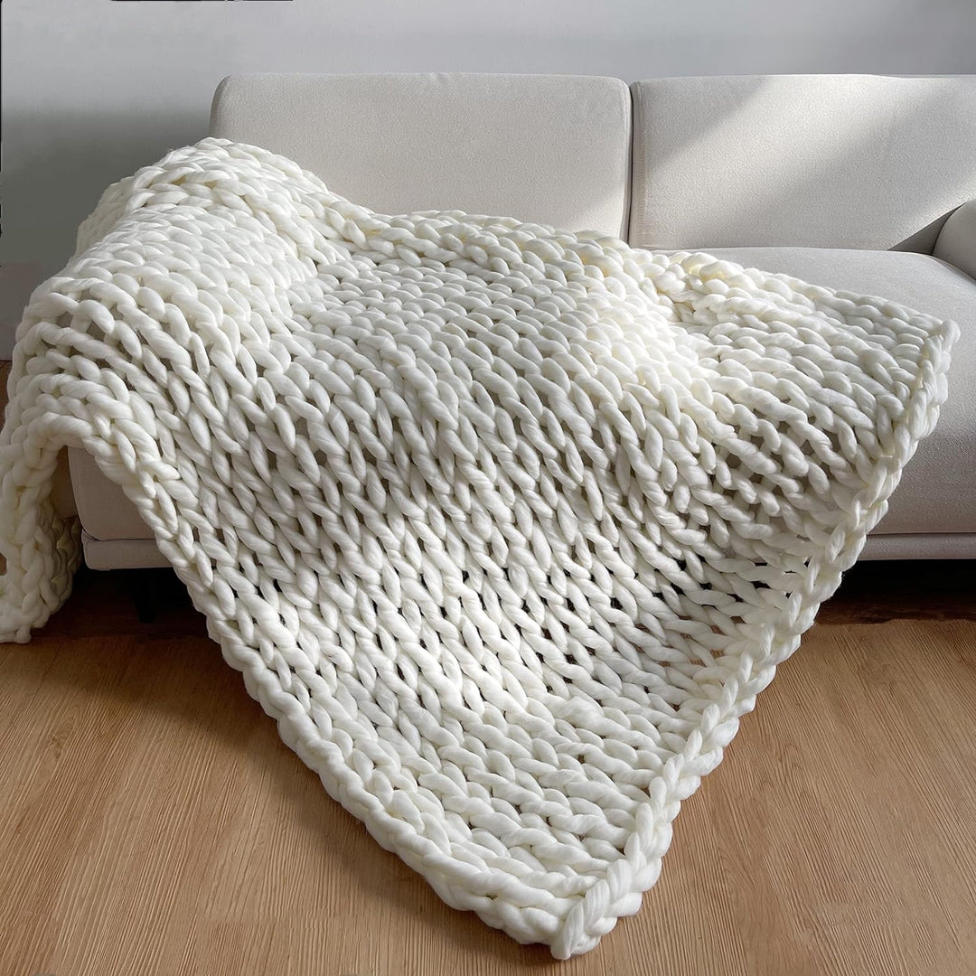 Chunky Knit Throw Handmade Weighted Blanket - SUPER COZY &amp; CALMING BLANKET