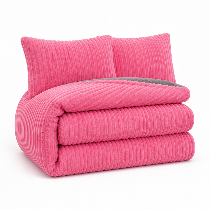 Plushley™ Coral Fleece Duvet Cover Set with 2 Pillowcases, Warm and Soft