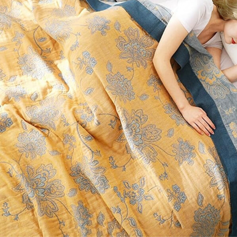 Five-Layer Cotton Gauze Blanket With Woven Floral Jacquard