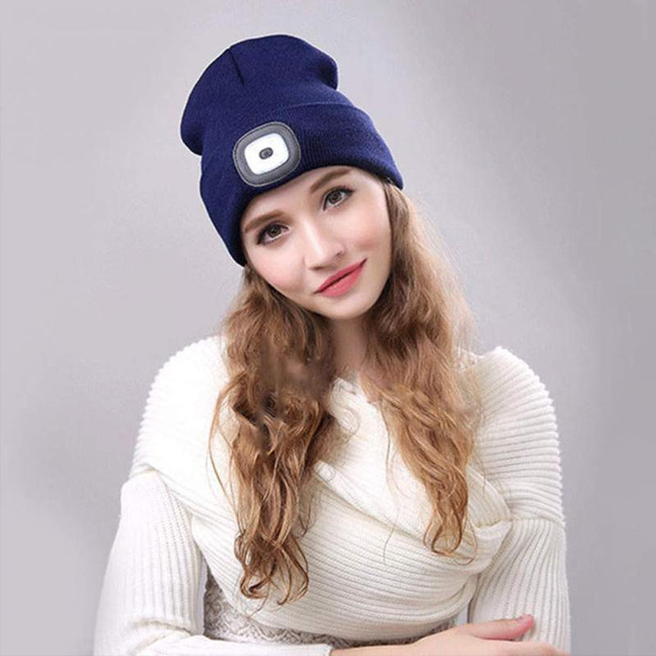 LED Knit Beanie with Built-In Hands-Free Light for Night Walks