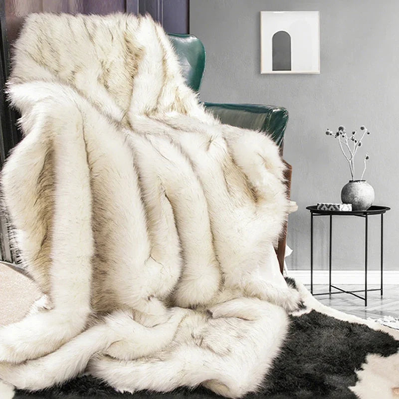 Fluffy Faux Fur Throw Blanket with Reinforced Edges
