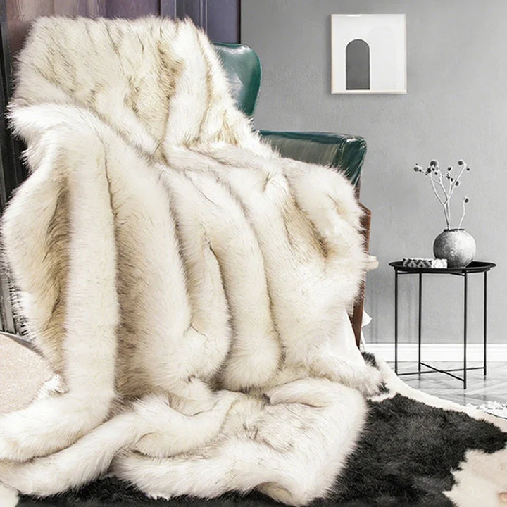 Fluffy Faux Fur Throw Blanket with Reinforced Edges