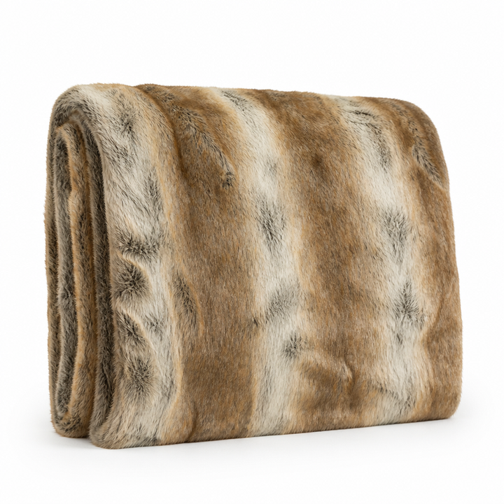 Fluffy Faux Fur Throw Blanket with Reinforced Edges