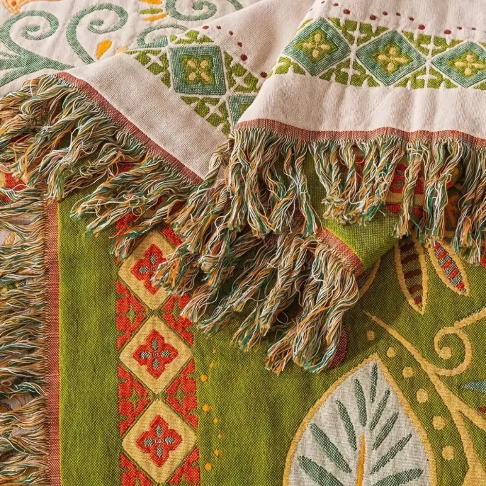Bohemian Reversible Sofa &amp; Bed Throw Vibrant Autumn Leaf Design