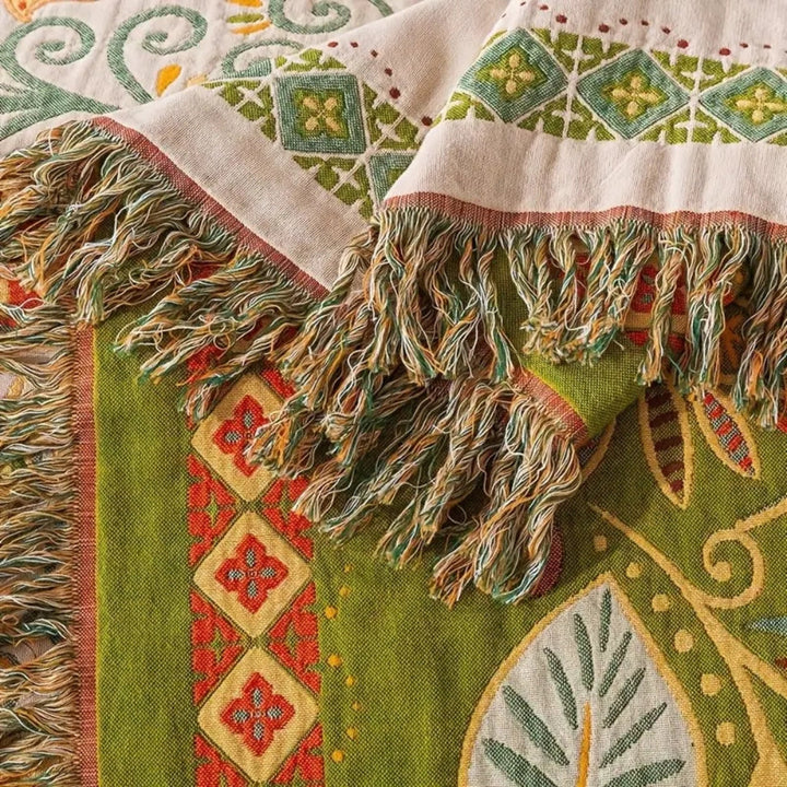 Bohemian Reversible Sofa &amp; Bed Throw Vibrant Autumn Leaf Design