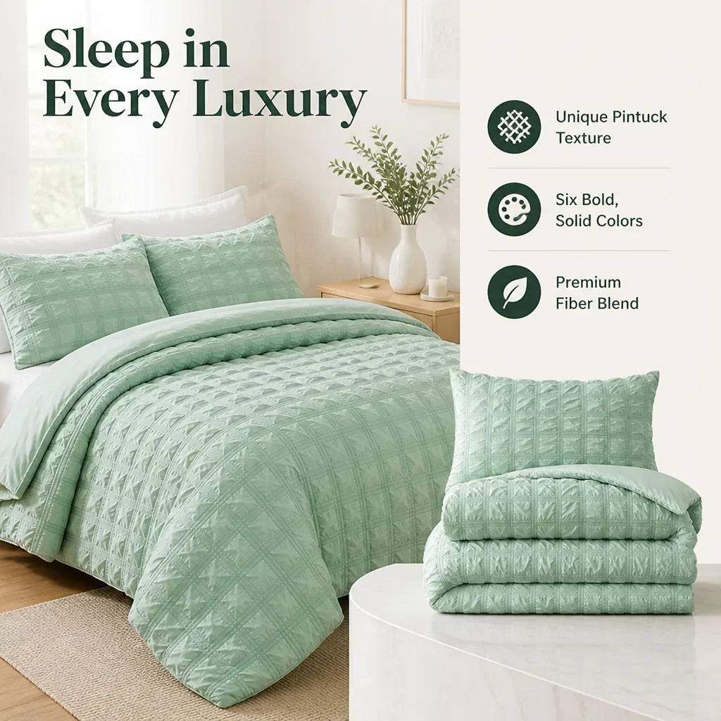 Pintuck Duvet Cover Set with Textured Finish, Wrinkle-Free