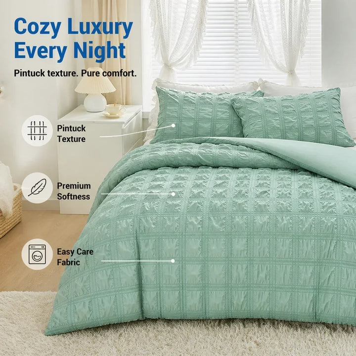 Pintuck Duvet Cover Set with Textured Finish, Wrinkle-Free