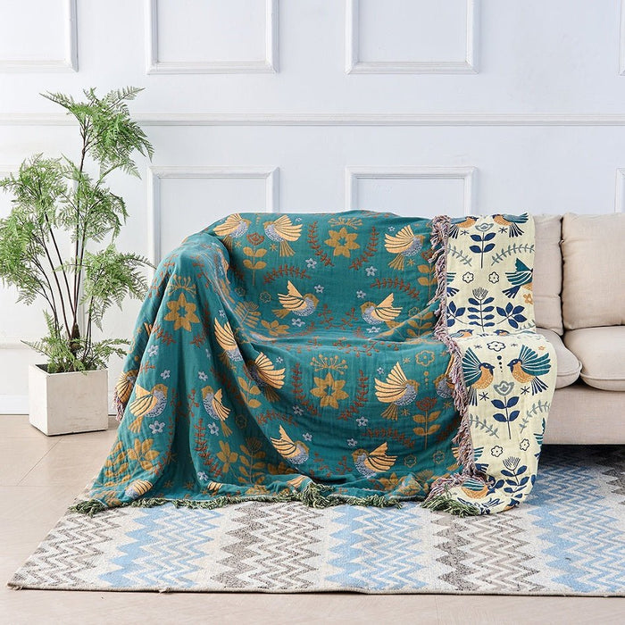 Plushley™ Reversible Cotton Blanket with Scandinavian Bird Motif