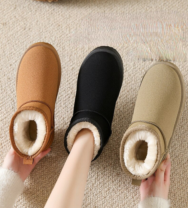 Suede Ankle Boots with Warm Faux Fur Lining