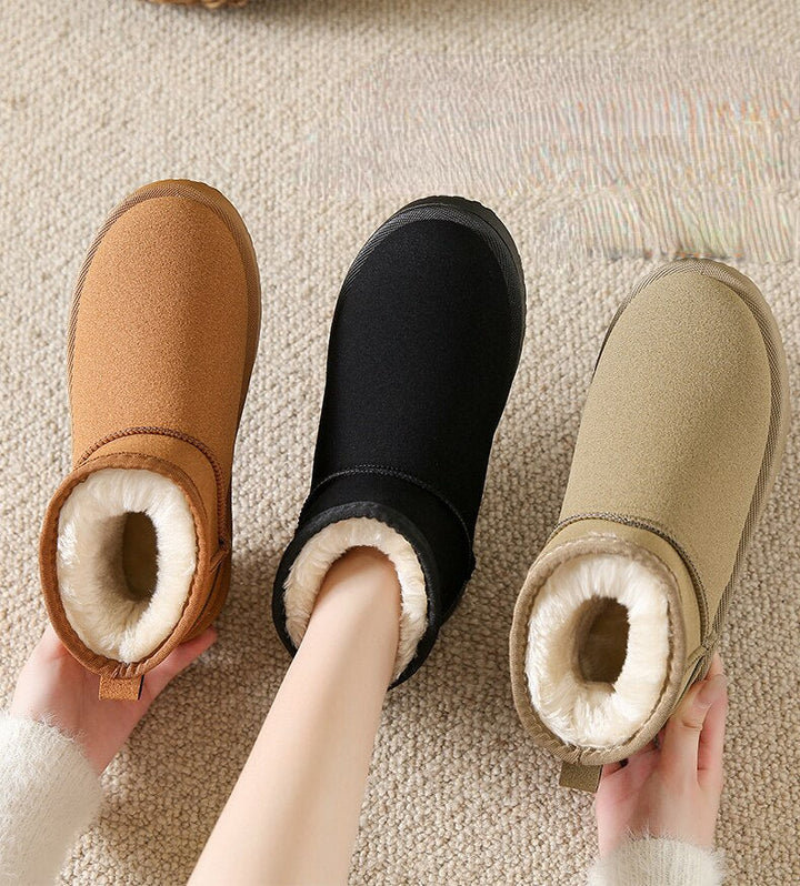 Suede Ankle Boots with Warm Faux Fur Lining