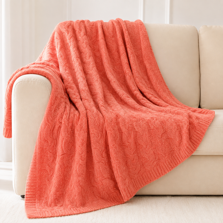 Luxurious cable knit throw blanket