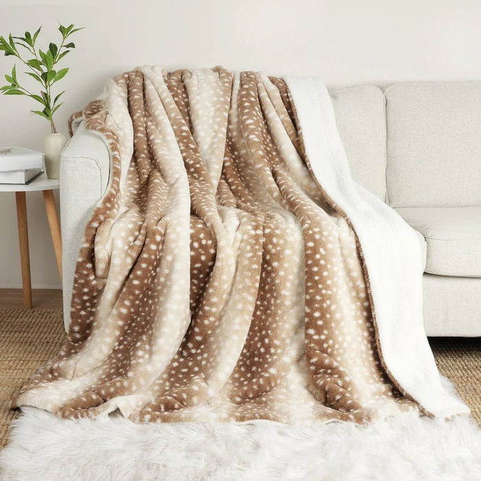 Plushley™ Reversible Faux Fur Deer Throw Blanket, Plush on Both Sides