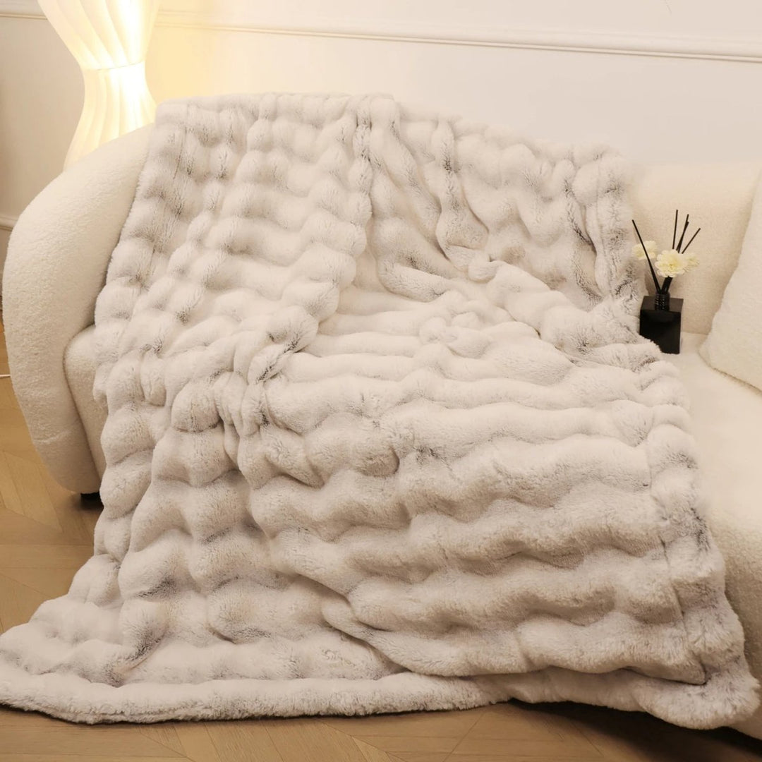 Plushley™ Double-Sided Faux Rabbit Fur Fleece Blanket, Fluffy and Light