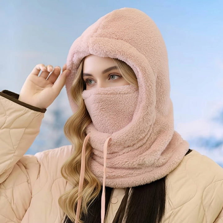 Fleece Balaclava Hood with Drawstrings and Long Neck Cover