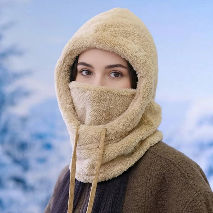 Fleece Balaclava Hood with Drawstrings and Long Neck Cover