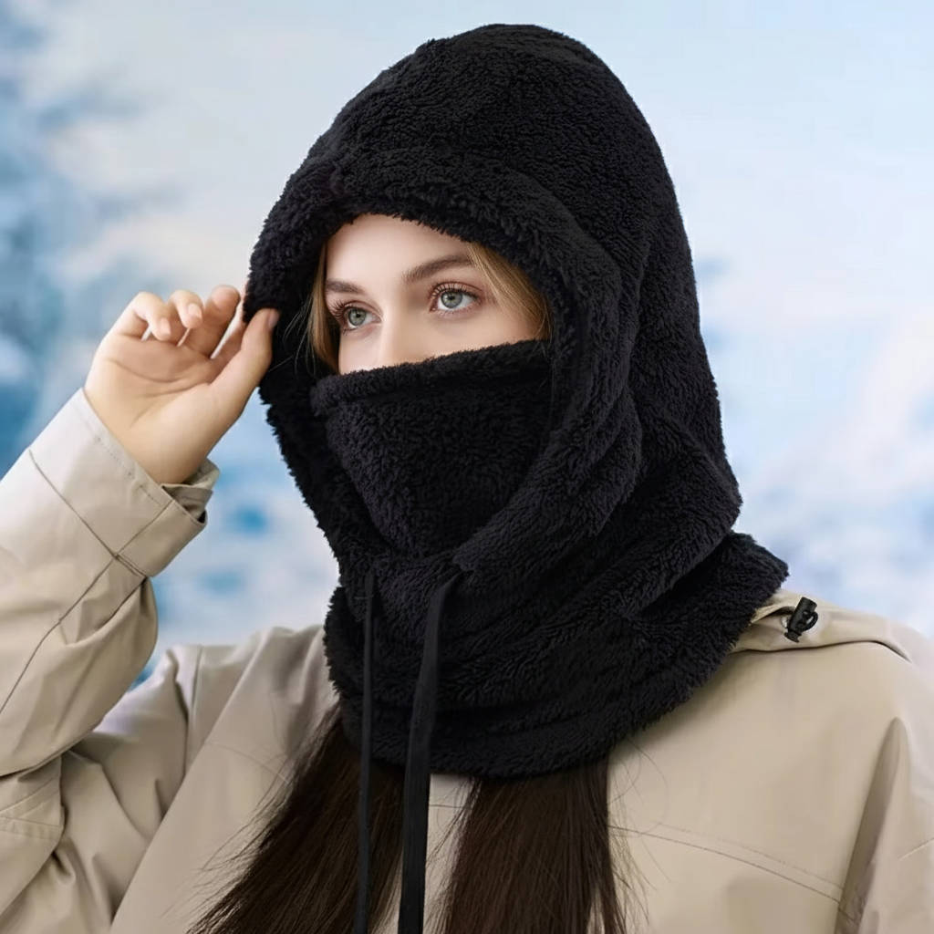 Fleece Balaclava Hood with Drawstrings and Long Neck Cover