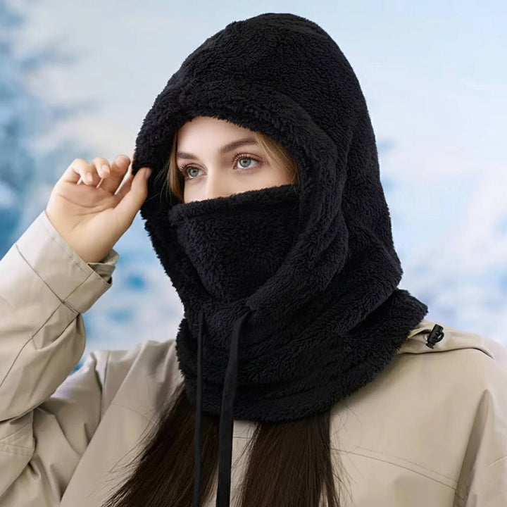 Fleece Balaclava Hood with Drawstrings and Long Neck Cover