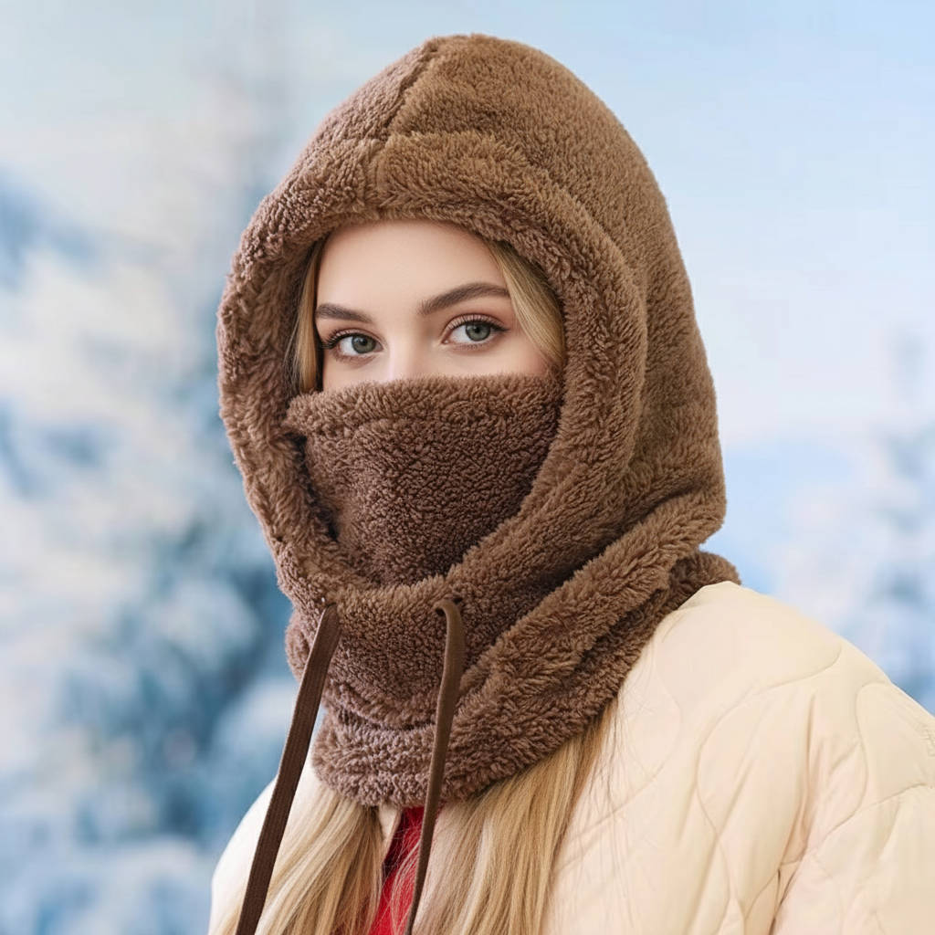 Fleece Balaclava Hood with Drawstrings and Long Neck Cover